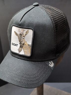 The Farm Goorin Bros, Goat Patch, Men's Black Snapback Trucker Hat.